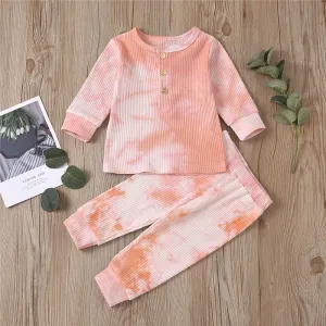 Ribbed 2pcs Tie Dyed Long-sleeve Baby Set #186825