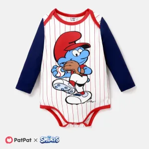 The Smurfs Baby Boy Character & Stripe Print Long-sleeve Jumpsuit