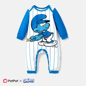 The Smurfs Baby Boy Character & Stripe Print Long-sleeve Jumpsuit