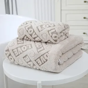 Thick Coral Fleece Bath Towels Letter Hollow Out Soft Absorbent Towels Bath Blankets #1033025