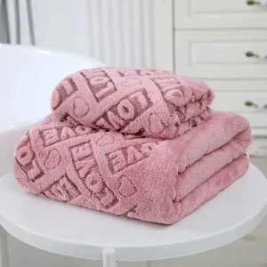 Thick Coral Fleece Bath Towels Letter Hollow Out Soft Absorbent Towels Bath Blankets #1033026