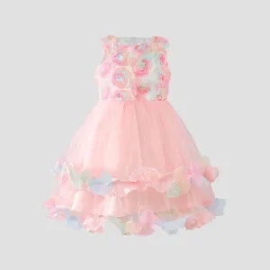 Toddler Girl/Kid Girl Sweet Tropical Floral Mesh Costume Dress #1190088