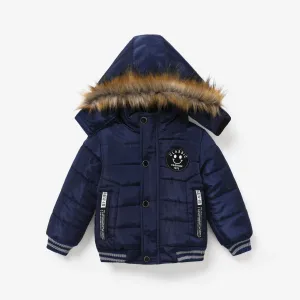 Toddler/Kid Boys Sporty Solid color/Camouflage Big Fuzzy Hooded Cotton Jacket #1211989