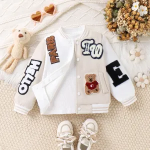 Toddler/Kid Girl/Boy Letter and Bear Pattern Baseball Jacket #1196746