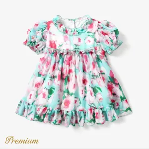 Toddler/Kid  Girl's Elegant Dress with Agaric Edge and Big Flower Pattern #1320331