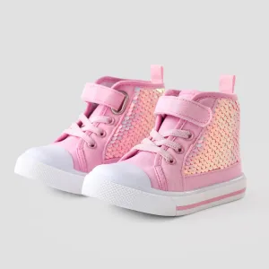 Toddler & Kids Girls Solid Color Glitter Design High Top Velcro Casual Shoes #1317766