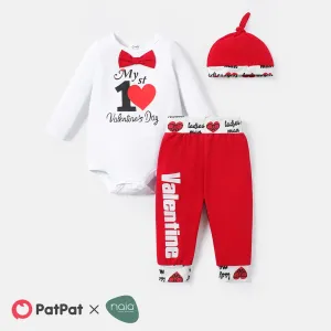 Valentine's Day 3pcs Baby Boy/Girl Cotton Long-sleeve Graphic Romper and Spliced Naiaâ¢ Pants & Hat Set #721416