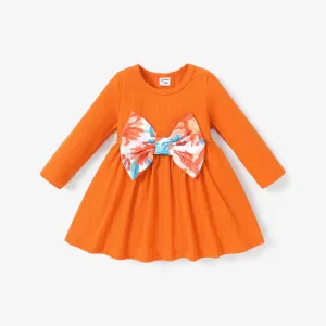 1 pc Baby Girl Solid color and Allover Sunflower Print Bowknot Dress #1194067