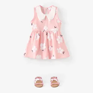 100% Cotton Baby Girl Peter Pan Collar Floral Print Tank Dress #200756