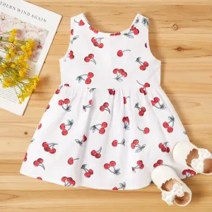 100% Cotton Cherry Print Backless Sleeveless Baby Dress #188394