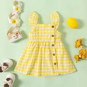 1pc Baby Girl Plaid&Lemon&Fruit Sweet Dress #1045616