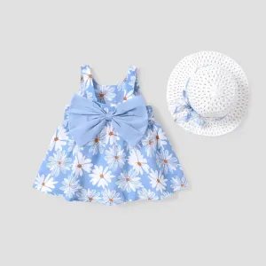 Little Daisy 2pc Dress Set for Baby Girls - Soft Lightweight  Cotton-Linen Fabric, Back Bowknot Design #199055