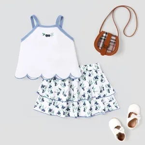 2pcs Baby Girl Blueberry Print Camisole and Layered Skirt Set #920181