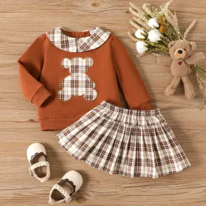 2pcs Baby Girl Childlike Animal Pattern Bear Long Sleeve Skirt Set #1057280