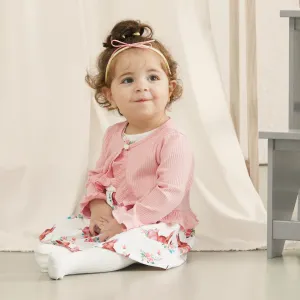 2pcs Baby Girl Floral Print Naiaâ¢ Tank Dress and Ruffle Trim Long-sleeve Cardigan Set