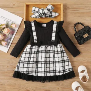2PCS Baby Girl Hyper-Tactile  Classic  Grid Dress #1098356