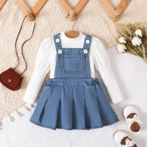 2pcs Baby Girl Puff Sleeves Denim Dress Set #1058587
