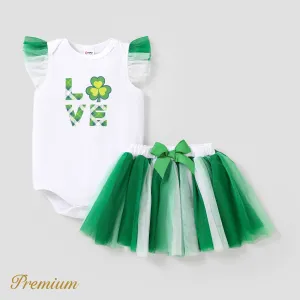 2pcs Baby Girl St. Patrick's Day Elegant Multi-layered Gradual Change Suit-Dress #1326755