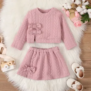 2PCS Baby Girl Sweet Bow Long Sleeve Skirt Set #1055954