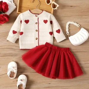 2pcs Baby Girl Sweet Heart-shaped Long Sleeve Skirt Set #1056992