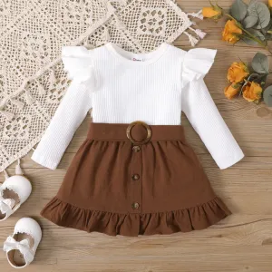 2pcs Baby Girl Sweet Ruffle Edge Cotton Dress Set #1056868