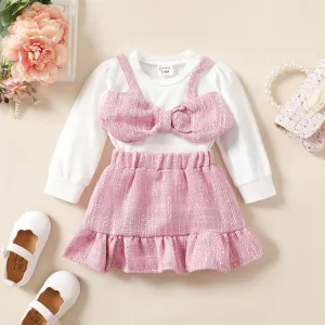 2pcs Baby Girl Sweet Solid Color Long Sleeve Skirt Set #1056007