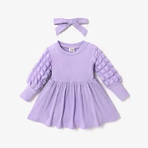 2pcs Baby Girl Sweet Solid Color Long Sleeves Dress Set #1082805