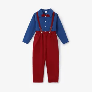 2PCS Kid Boy Button Design Shirtï¼Overalls Set #1080421