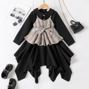 2pcs Kid Girl Grid Pattern Faux Layered Suit Dress #1062430