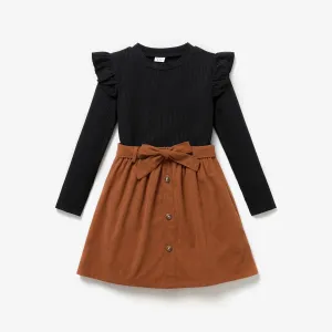 2PCS Kid Girl Solid Color Flutter Sleeve Fashionable Skirt Set #1074577