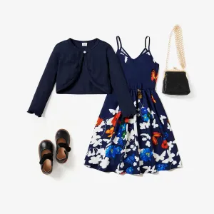 2PCS Kid Girl Sweet Cardigan / Flower Print Camisole Skirt Set #1134564