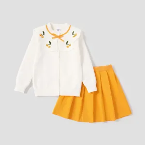 2PCS Kid Girl Sweet Cherry Sweater Cardigan/ Pleated Skirt Set #1118010