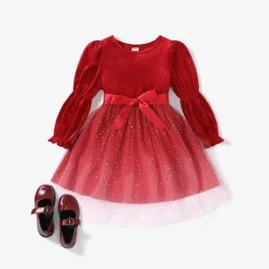 2pcs Kid Girls Sweet Puff Sleeve Multi-layered Star Mesh Dress #1211587