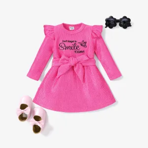 2pcs Sweet Baby Girl Flutter Sleeve Letter Pattern Dress with Belt #1208207