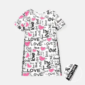 2pcs Toddler Girl 100% Cotton Heart Letter Print Short-sleeve Tee and Shorts Set #720586
