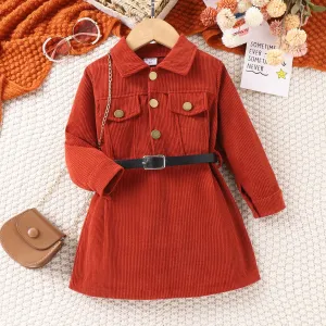 2pcs Toddler Girl Solid Color Avant-garde Lapel Dress with Belt #1195377