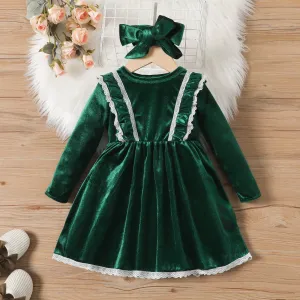 2PCS Toddler Girl Solid Color Sweet Flutter Sleeve Dress Set #1063836