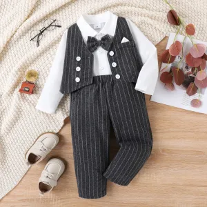 3 PCS Toddler Boy Secret Button Design Striped School Costume Set #1068228