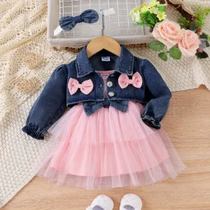 3PCS Baby Girl Sweet 3D Design Denim Suit-Dress #1098286
