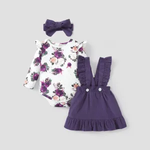 3pcs Floral Print Ruffle Decor Long-sleeve Baby Set #190042