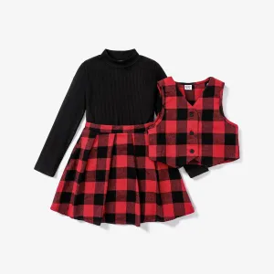 3PCS Kid Girl Avant-garde Button Secret Grid/Houndstooth Skirt Set #1115028