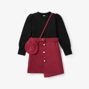 3PCS Toddler Girl Sweet Asymmetrical Skirt Set #1100782