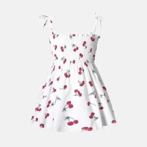 Baby Girl 100% Cotton Allover Cherry Print Shirred Strappy Dress #788925