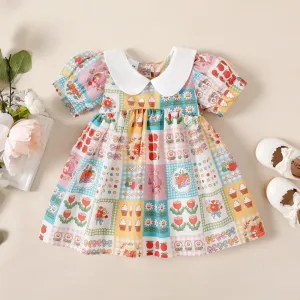Baby Girl 100% Cotton Allover Print Doll Collar Dress #1056106