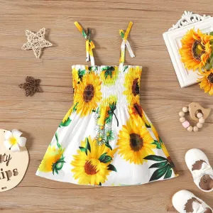 Baby Girl 100% Cotton Allover Sunflower Print Shirred Cami Dress #236457