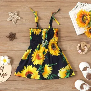 Baby Girl 100% Cotton Allover Sunflower Print Shirred Cami Dress #236461