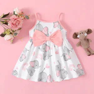 Baby Girl 100% Cotton Bow Decor Elephant Print Slip Dress #1041284