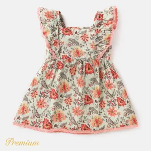 Baby Girl 100% Cotton Crepe Lace Detail Ruffle Trim Dress #788805
