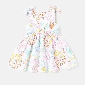 Baby Girl 100% Cotton Plant Floral Print Knot Shoulder Tank Dress #1040721