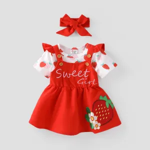 Baby Girl 2pcs Fruit Embroidered Flutter Sleeve Dress and Headband Set #1324126